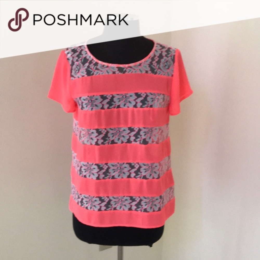 Anthropologie HD in Paris Pink Lace Top Size 2